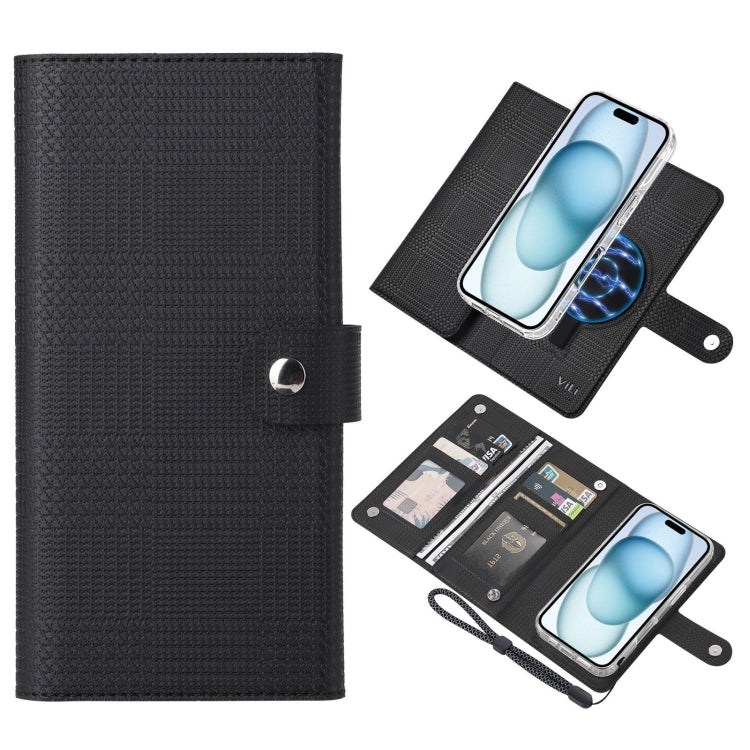 For iPhone 15 Plus ViLi GHA-C Series RFID MagSafe Magnetic Flip Leather Phone Case(Black) - iPhone 15 Plus Cases by ViLi | Online Shopping South Africa | PMC Jewellery | Buy Now Pay Later Mobicred