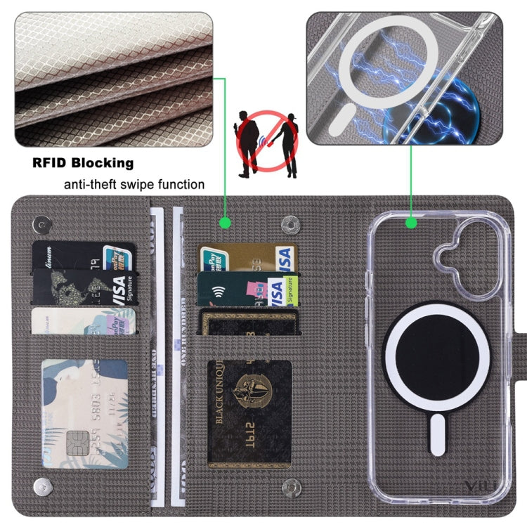 For iPhone 14 Plus ViLi GHA-C Series RFID MagSafe Magnetic Flip Leather Phone Case(Grey) - iPhone 14 Plus Cases by ViLi | Online Shopping South Africa | PMC Jewellery | Buy Now Pay Later Mobicred