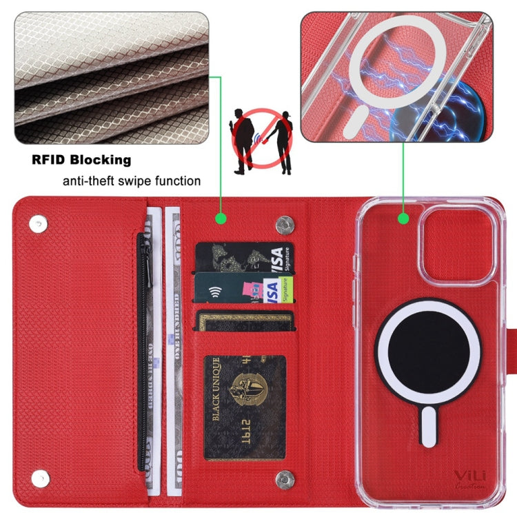 For iPhone 16 ViLi GHB-C Series RFID MagSafe Magnetic Flip Leather Phone Case(Red) - iPhone 16 Cases by ViLi | Online Shopping South Africa | PMC TechLife | Buy Now Pay Later Mobicred