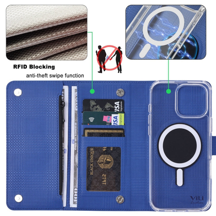 For iPhone 16 ViLi GHB-C Series RFID MagSafe Magnetic Flip Leather Phone Case(Blue) - iPhone 16 Cases by ViLi | Online Shopping South Africa | PMC TechLife | Buy Now Pay Later Mobicred