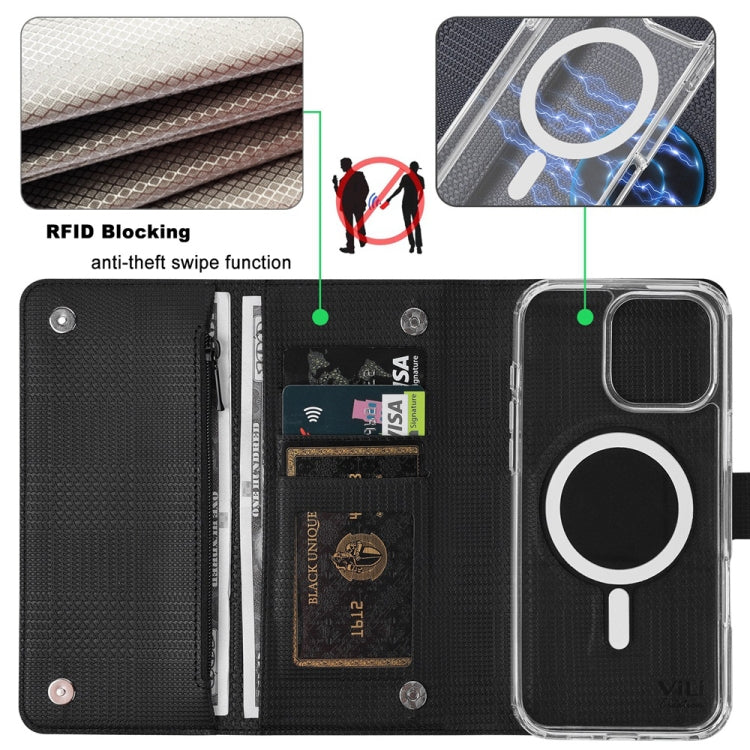 For iPhone 16 Plus ViLi GHB-C Series RFID MagSafe Magnetic Flip Leather Phone Case(Black) - iPhone 16 Plus Cases by ViLi | Online Shopping South Africa | PMC Jewellery | Buy Now Pay Later Mobicred