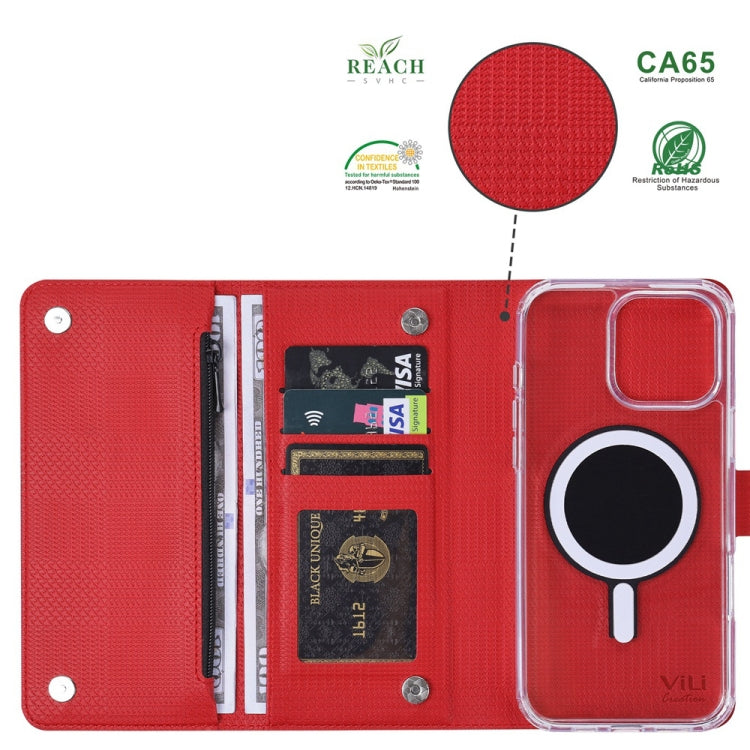 For iPhone 15 ViLi GHB-C Series RFID MagSafe Magnetic Flip Leather Phone Case(Red) - iPhone 15 Cases by ViLi | Online Shopping South Africa | PMC Jewellery | Buy Now Pay Later Mobicred