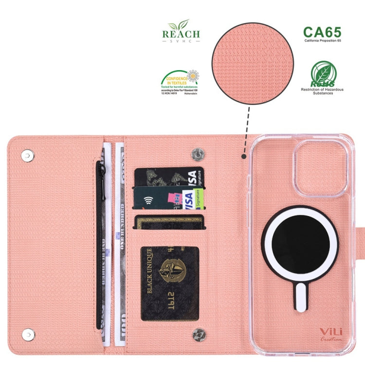 For iPhone 14 Plus ViLi GHB-C Series RFID MagSafe Magnetic Flip Leather Phone Case(Pink) - iPhone 14 Plus Cases by ViLi | Online Shopping South Africa | PMC Jewellery | Buy Now Pay Later Mobicred