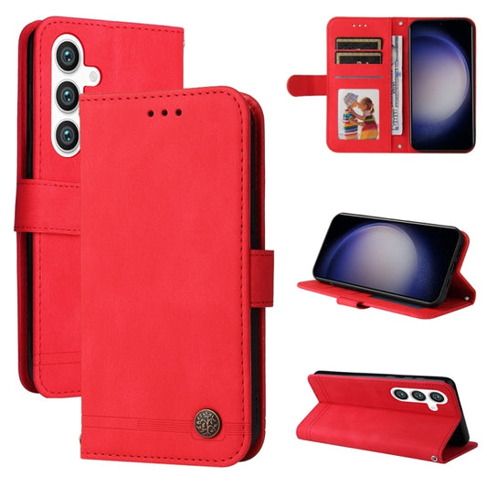 For Samsung Galaxy S25+ 5G Skin Feel Life Tree Metal Button Leather Phone Case(Red) - Galaxy S25+ 5G Cases by PMC Jewellery | Online Shopping South Africa | PMC Jewellery | Buy Now Pay Later Mobicred