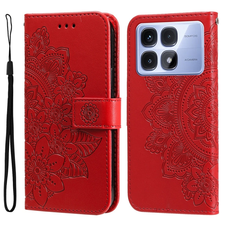 For Redmi K70 Ultra Seven-petal Flowers Embossing Leather Phone Case(Red) - Xiaomi Cases by PMC Jewellery | Online Shopping South Africa | PMC Jewellery | Buy Now Pay Later Mobicred