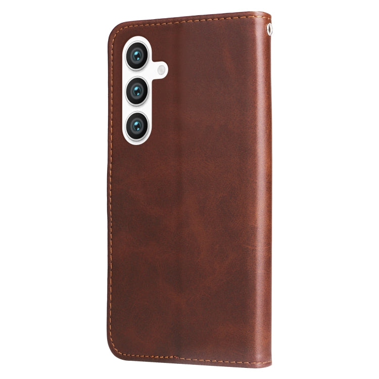 For Samsung Galaxy S25 5G Fashion Calf Texture Zipper Leather Phone Case(Brown) - Galaxy S25 5G Cases by PMC Jewellery | Online Shopping South Africa | PMC Jewellery | Buy Now Pay Later Mobicred