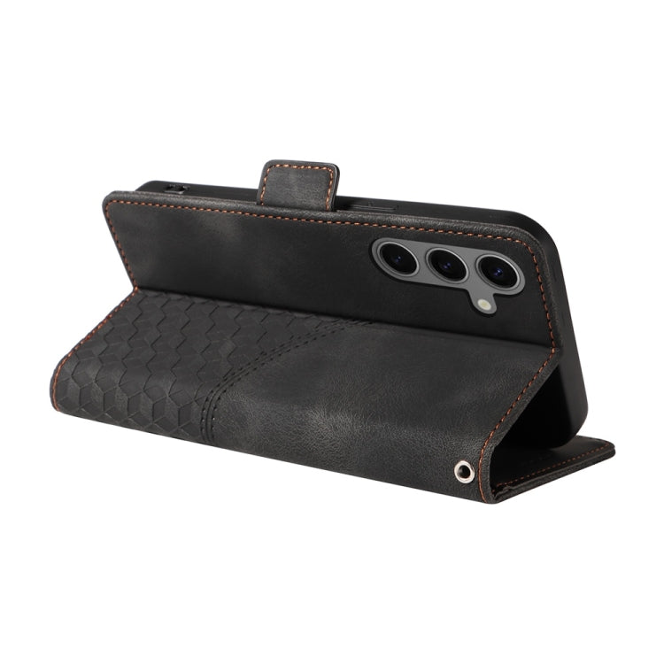 For Samsung Galaxy S25 5G Embossed Rhombus Starry Leather Phone Case(Black) - Galaxy S25 5G Cases by PMC TechLife | Online Shopping South Africa | PMC TechLife | Buy Now Pay Later Mobicred