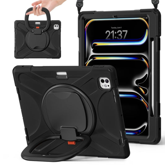 For iPad Pro 13 2024 Silicone Hybrid PC Tablet Case with Holder & Shoulder Strap(Black) - iPad Pro 13 2024 Cases by PMC Jewellery | Online Shopping South Africa | PMC Jewellery | Buy Now Pay Later Mobicred