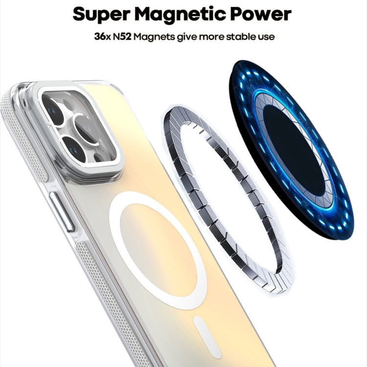 For iPhone 16 MagSafe Gradient Color Lens Film Phone Case with Lens Fold Holder(Purple) - iPhone 16 Cases by PMC TechLife | Online Shopping South Africa | PMC TechLife | Buy Now Pay Later Mobicred