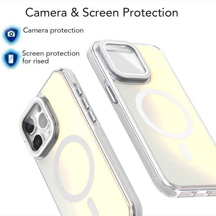 For iPhone 16 Plus MagSafe Gradient Color Lens Film Phone Case with Lens Fold Holder(Orange) - iPhone 16 Plus Cases by PMC TechLife | Online Shopping South Africa | PMC TechLife | Buy Now Pay Later Mobicred