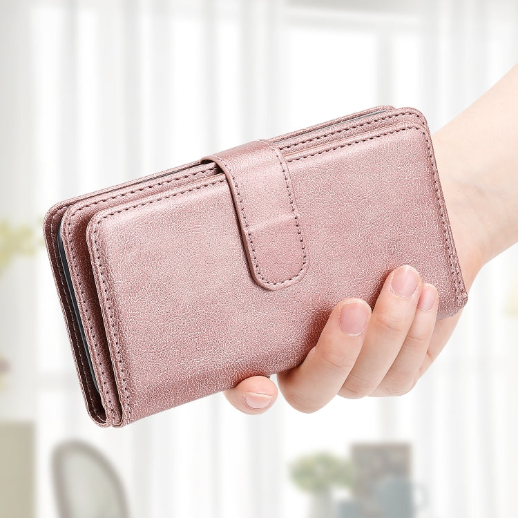 For iPhone 16 Plus Multi-Function Wallet 10 Card Slots Leather Phone Case(Rose Gold) - iPhone 16 Plus Cases by PMC TechLife | Online Shopping South Africa | PMC TechLife | Buy Now Pay Later Mobicred