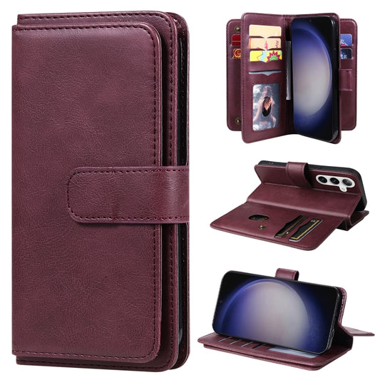 For Samsung Galaxy S25+ / S24+ 5G Multi-Function Wallet 10 Card Slots Leather Phone Case(Claret) - Galaxy S25+ 5G Cases by PMC Jewellery | Online Shopping South Africa | PMC Jewellery | Buy Now Pay Later Mobicred