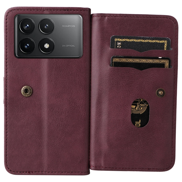 For Redmi K70 Multi-Function Wallet 10 Card Slots Leather Phone Case(Claret) - K70 Cases by PMC Jewellery | Online Shopping South Africa | PMC Jewellery | Buy Now Pay Later Mobicred