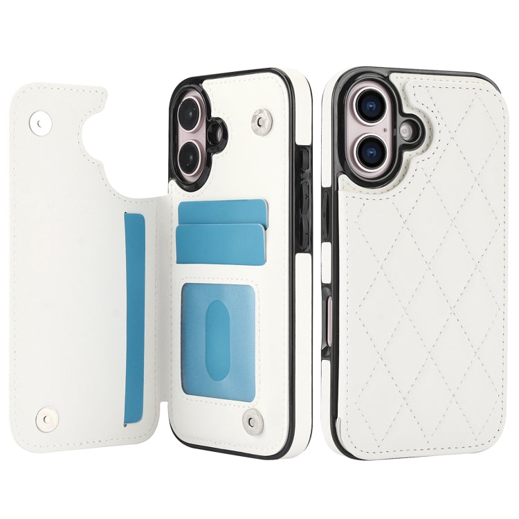 For iPhone 16 Plus Double Buckle Rhombic PU Leather Phone Case(White) - iPhone 16 Plus Cases by PMC Jewellery | Online Shopping South Africa | PMC Jewellery | Buy Now Pay Later Mobicred