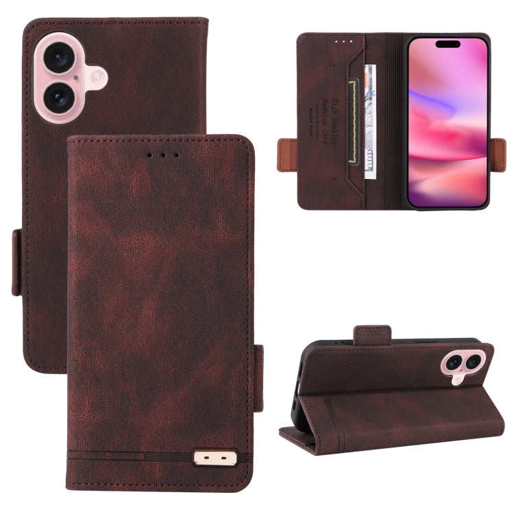 For iPhone 16 Plus Magnetic Clasp Leather Phone Case(Brown) - iPhone 16 Plus Cases by PMC Jewellery | Online Shopping South Africa | PMC Jewellery | Buy Now Pay Later Mobicred