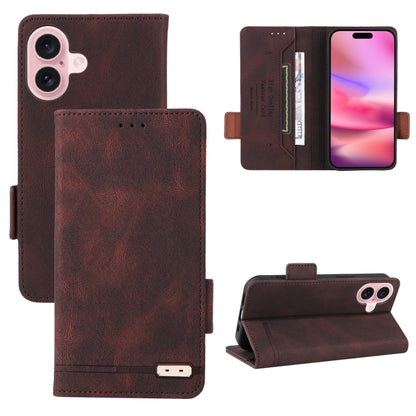 For iPhone 16 Magnetic Clasp Leather Phone Case(Brown) - iPhone 16 Cases by PMC Jewellery | Online Shopping South Africa | PMC Jewellery | Buy Now Pay Later Mobicred