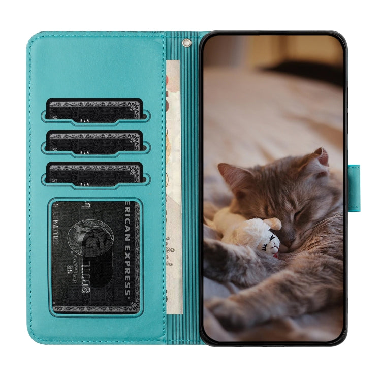 For Samsung Galaxy S25 5G Cat Embossing Pattern Leather Phone Case with Lanyard(Blue) - Galaxy S25 5G Cases by PMC Jewellery | Online Shopping South Africa | PMC Jewellery | Buy Now Pay Later Mobicred