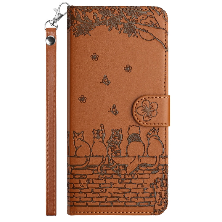 For Samsung Galaxy S25 5G Cat Embossing Pattern Leather Phone Case with Lanyard(Brown) - free shipping - PMC Jewellery - Order now!