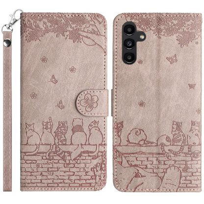 For Samsung Galaxy S25 5G Cat Embossing Pattern Leather Phone Case with Lanyard(Grey) - Galaxy S25 5G Cases by PMC Jewellery | Online Shopping South Africa | PMC Jewellery | Buy Now Pay Later Mobicred