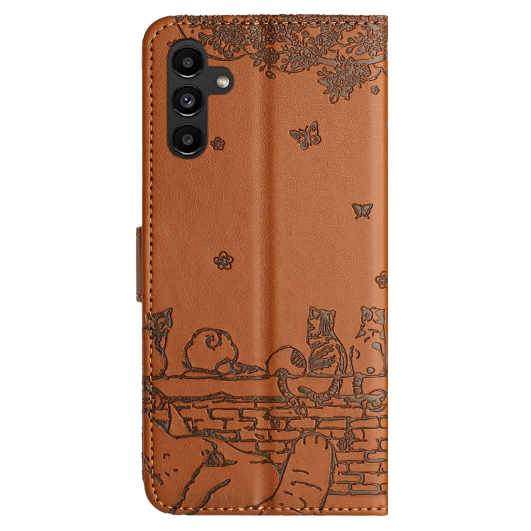 For Samsung Galaxy S25+ 5G Cat Embossing Pattern Leather Phone Case with Lanyard(Brown) - Galaxy S25+ 5G Cases by PMC Jewellery | Online Shopping South Africa | PMC Jewellery | Buy Now Pay Later Mobicred