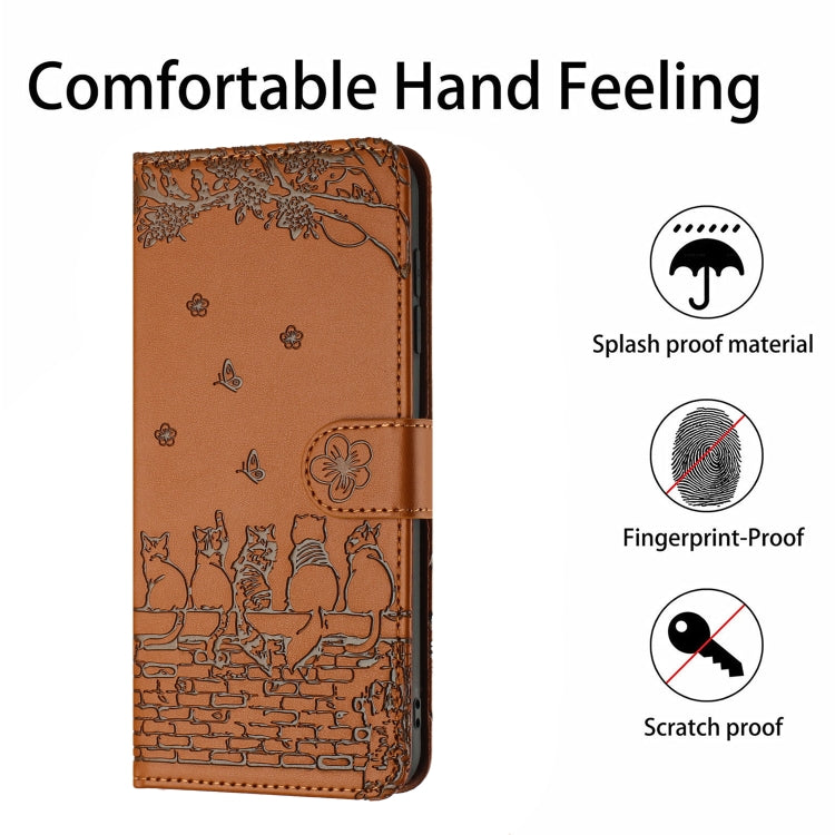 For Samsung Galaxy S25+ 5G Cat Embossing Pattern Leather Phone Case with Lanyard(Brown) - Galaxy S25+ 5G Cases by PMC Jewellery | Online Shopping South Africa | PMC Jewellery | Buy Now Pay Later Mobicred