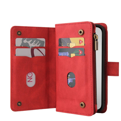 For iPhone 16 Pro Max Skin Feel Multi Card Slots Zipper Wallet Leather Phone Case(Red) - iPhone 16 Pro Max Cases by PMC Jewellery | Online Shopping South Africa | PMC Jewellery | Buy Now Pay Later Mobicred