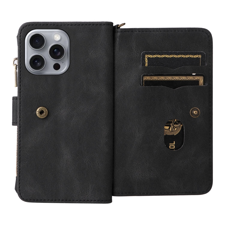 For iPhone 16 Pro Max Skin Feel Multi Card Slots Zipper Wallet Leather Phone Case(Black) - iPhone 16 Pro Max Cases by PMC Jewellery | Online Shopping South Africa | PMC Jewellery | Buy Now Pay Later Mobicred