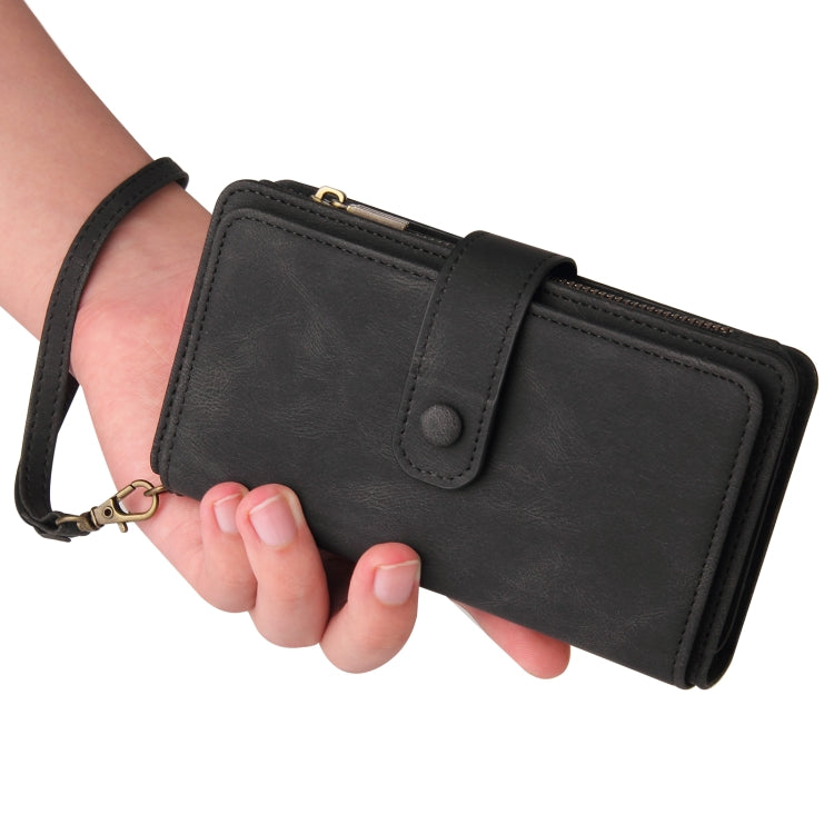 For iPhone 16 Pro Max Skin Feel Multi Card Slots Zipper Wallet Leather Phone Case(Black) - iPhone 16 Pro Max Cases by PMC TechLife | Online Shopping South Africa | PMC TechLife | Buy Now Pay Later Mobicred