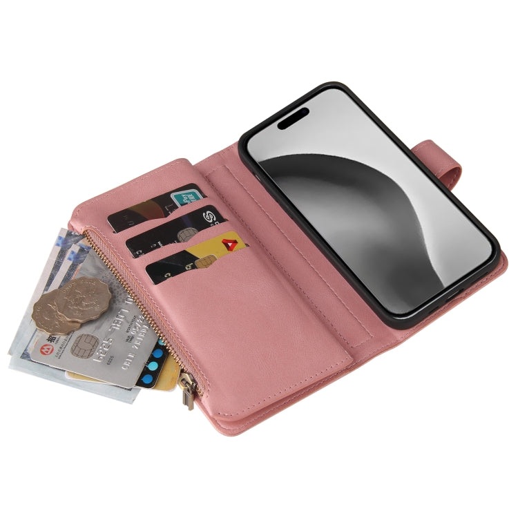 For iPhone 16 Pro Max Skin Feel Multi Card Slots Zipper Wallet Leather Phone Case(Pink) - iPhone 16 Pro Max Cases by PMC Jewellery | Online Shopping South Africa | PMC Jewellery | Buy Now Pay Later Mobicred