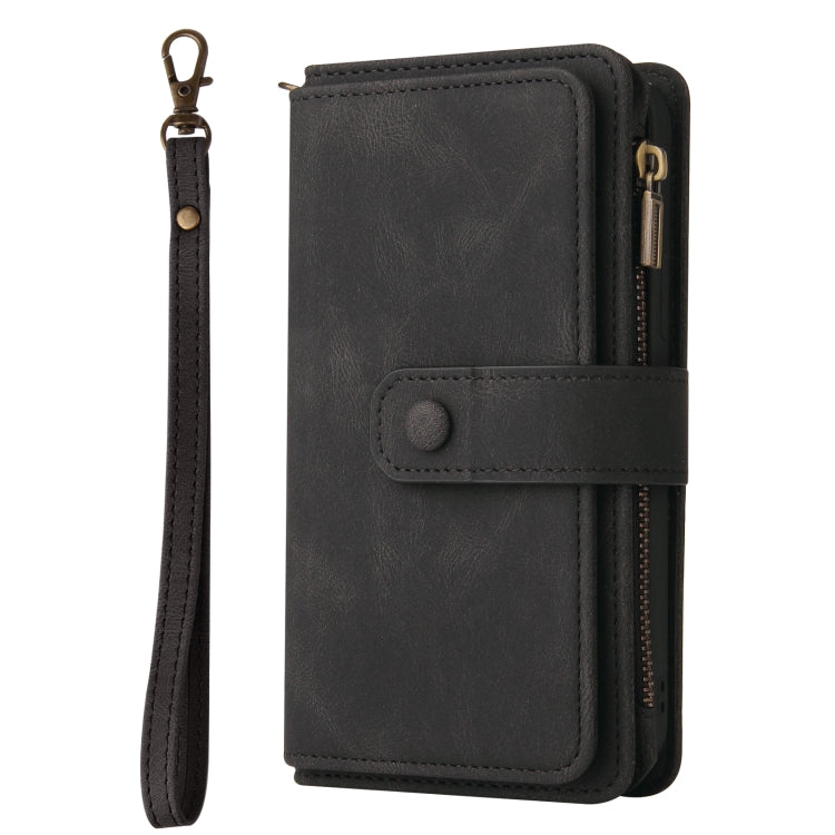 For iPhone 16 Pro Skin Feel Multi Card Slots Zipper Wallet Leather Phone Case(Black) - iPhone 16 Pro Cases by PMC TechLife | Online Shopping South Africa | PMC TechLife | Buy Now Pay Later Mobicred