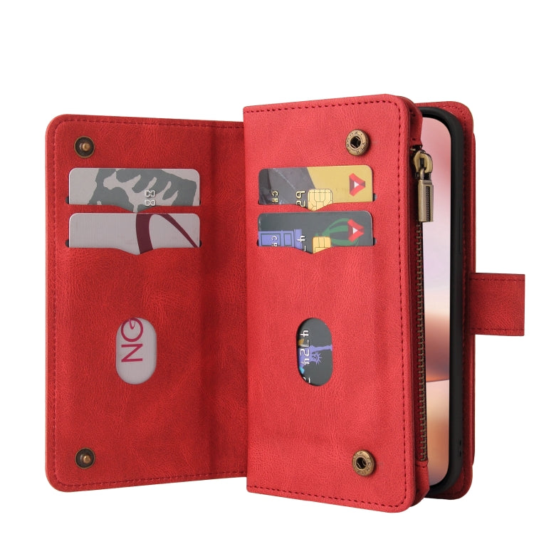 For iPhone 16 Plus Skin Feel Multi Card Slots Zipper Wallet Leather Phone Case(Red) - iPhone 16 Plus Cases by PMC Jewellery | Online Shopping South Africa | PMC Jewellery | Buy Now Pay Later Mobicred