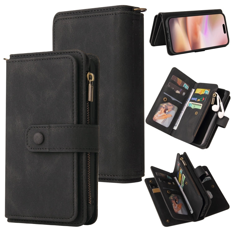 For iPhone 16 Plus Skin Feel Multi Card Slots Zipper Wallet Leather Phone Case(Black) - iPhone 16 Plus Cases by PMC Jewellery | Online Shopping South Africa | PMC Jewellery | Buy Now Pay Later Mobicred