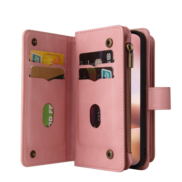 For iPhone 16 Plus Skin Feel Multi Card Slots Zipper Wallet Leather Phone Case(Pink) - free shipping - PMC TechLife - Order now!
