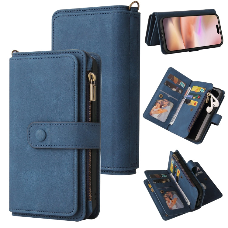 For iPhone 16 Plus Skin Feel Multi Card Slots Zipper Wallet Leather Phone Case(Blue) - free shipping - PMC TechLife - Order now!