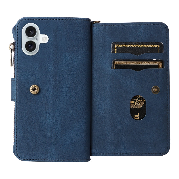 For iPhone 16 Plus Skin Feel Multi Card Slots Zipper Wallet Leather Phone Case(Blue) - free shipping - PMC TechLife - Order now!