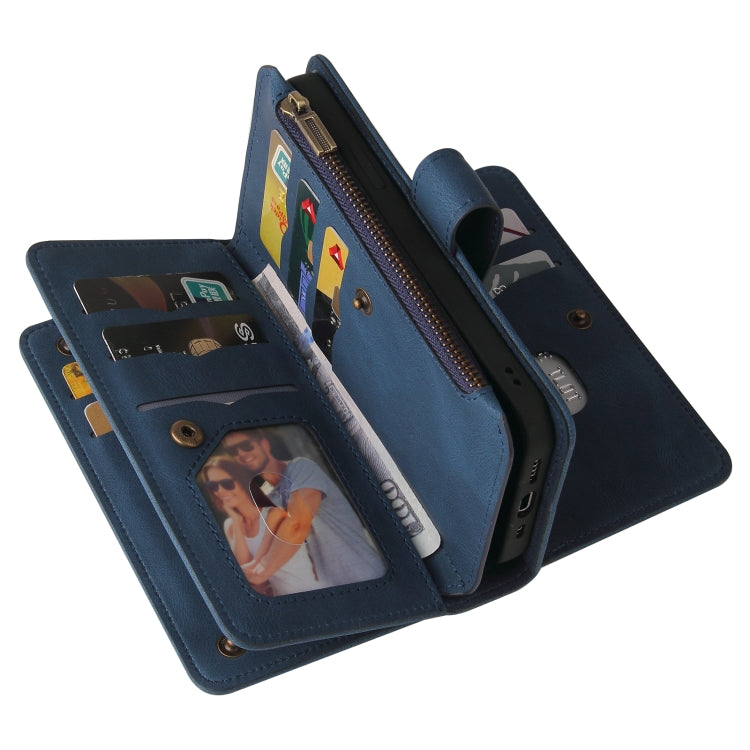 For iPhone 16 Plus Skin Feel Multi Card Slots Zipper Wallet Leather Phone Case(Blue) - free shipping - PMC TechLife - Order now!