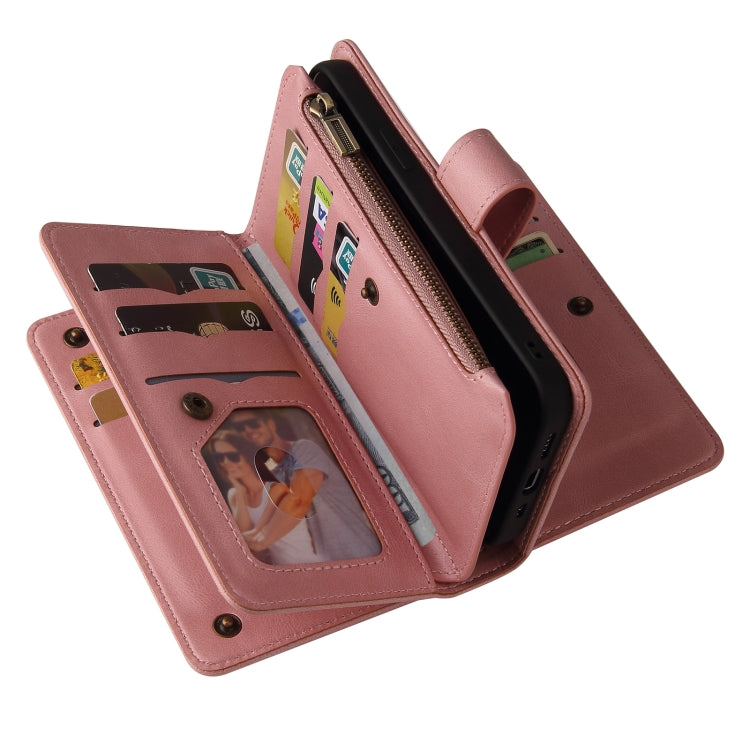 For iPhone 16e Skin Feel Multi Card Slots Zipper Wallet Leather Phone Case(Pink) - iPhone 16e Cases by PMC TechLife | Online Shopping South Africa | PMC TechLife | Buy Now Pay Later Mobicred