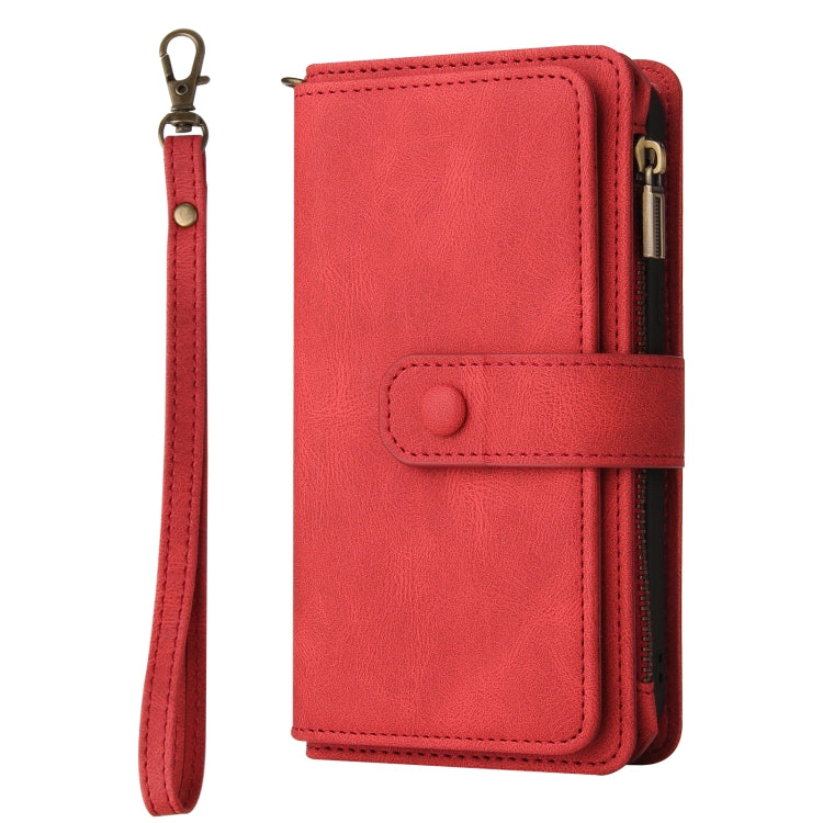 For Samsung Galaxy S24 FE 5G Skin Feel Multi Card Slots Zipper Wallet Leather Phone Case(Red) - Galaxy S24 FE 5G Cases by PMC Jewellery | Online Shopping South Africa | PMC Jewellery | Buy Now Pay Later Mobicred