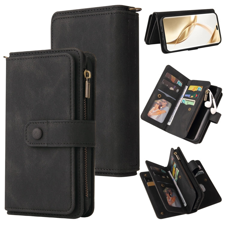 For Honor 200 Pro Skin Feel Multi Card Slots Zipper Wallet Leather Phone Case(Black) - Honor Cases by PMC TechLife | Online Shopping South Africa | PMC TechLife | Buy Now Pay Later Mobicred