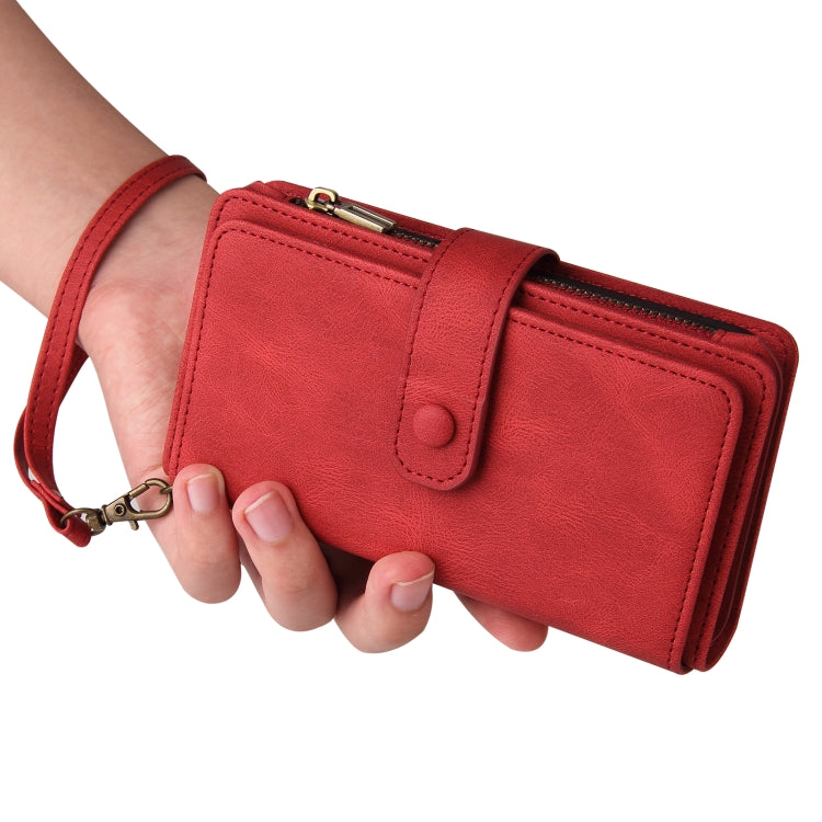 For Honor X6b Skin Feel Multi Card Slots Zipper Wallet Leather Phone Case(Red) - Honor Cases by PMC TechLife | Online Shopping South Africa | PMC TechLife | Buy Now Pay Later Mobicred