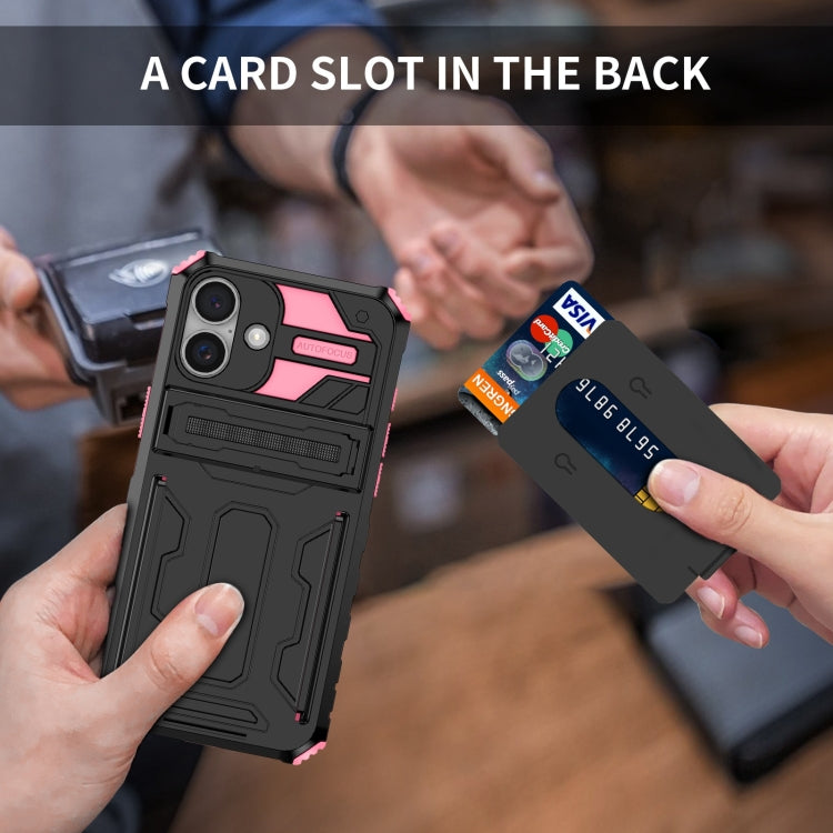 For iPhone 16 Plus Kickstand Armor Card Wallet Phone Case(Pink) - iPhone 16 Plus Cases by PMC TechLife | Online Shopping South Africa | PMC TechLife | Buy Now Pay Later Mobicred