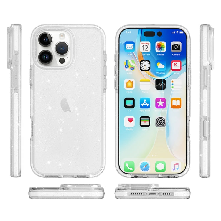 For iPhone 16 Dual Color Clear Glitter TPU + TPE Full Coverage Phone Case(Glitter White) - iPhone 16 Cases by PMC Jewellery | Online Shopping South Africa | PMC Jewellery | Buy Now Pay Later Mobicred