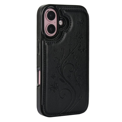 For iPhone 16 Plus Double Buckle Butterfly Embossing PU Phone Case(Black) - iPhone 16 Plus Cases by PMC Jewellery | Online Shopping South Africa | PMC Jewellery | Buy Now Pay Later Mobicred