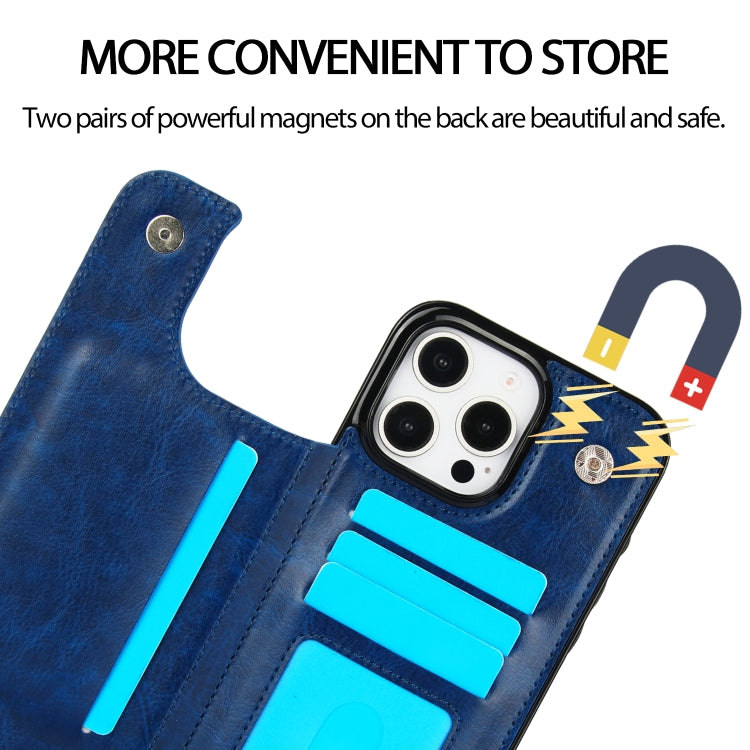 For iPhone 16 Pro Double Buckle Crazy Horse Texture PU Phone Case(Blue) - iPhone 16 Pro Cases by PMC Jewellery | Online Shopping South Africa | PMC Jewellery | Buy Now Pay Later Mobicred