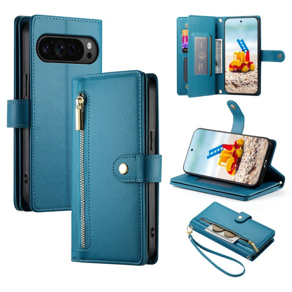 For Google Pixel 9 Pro XL Nine Card-slot Zipper Wallet Bag Leather Phone Case(Blue) - Google Cases by PMC Jewellery | Online Shopping South Africa | PMC Jewellery | Buy Now Pay Later Mobicred