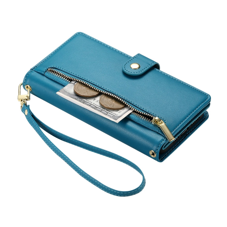 For Google Pixel 9 / 9 Pro Nine Card-slot Zipper Wallet Bag Leather Phone Case(Blue) - Google Cases by PMC TechLife | Online Shopping South Africa | PMC TechLife | Buy Now Pay Later Mobicred