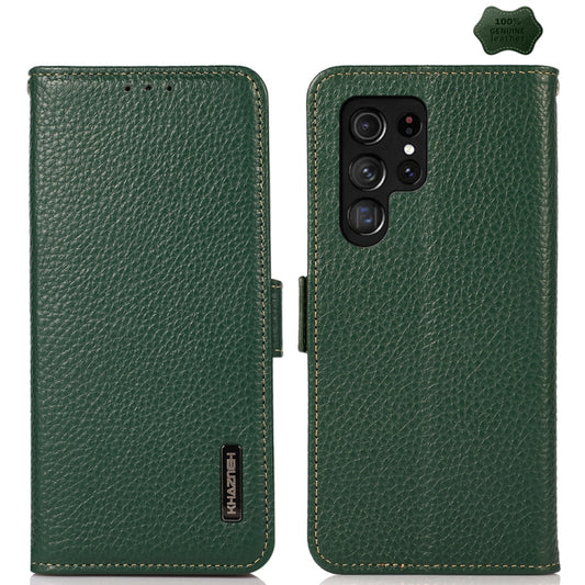 For Samsung Galaxy S25 Ultra 5G KHAZNEH Side-Magnetic Litchi Genuine Leather RFID Phone Case(Green) - Galaxy S25 Ultra 5G Cases by PMC Jewellery | Online Shopping South Africa | PMC Jewellery | Buy Now Pay Later Mobicred