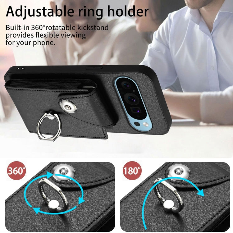 For Google Pixel 9 / 9 Pro Organ Card Bag Ring Holder Phone Case with Long Lanyard(Black) - Google Cases by PMC TechLife | Online Shopping South Africa | PMC TechLife | Buy Now Pay Later Mobicred
