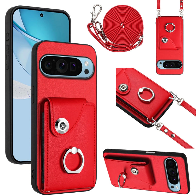 For Google Pixel 9 / 9 Pro Organ Card Bag Ring Holder Phone Case with Long Lanyard(Red) - Google Cases by PMC TechLife | Online Shopping South Africa | PMC TechLife | Buy Now Pay Later Mobicred
