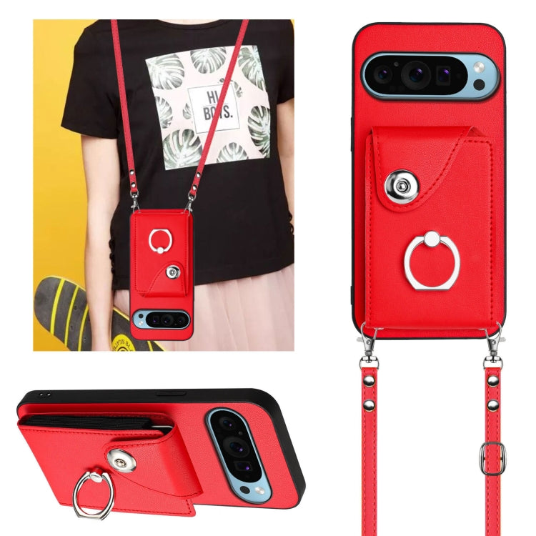 For Google Pixel 9 / 9 Pro Organ Card Bag Ring Holder Phone Case with Long Lanyard(Red) - Google Cases by PMC Jewellery | Online Shopping South Africa | PMC Jewellery | Buy Now Pay Later Mobicred